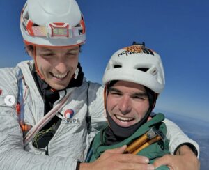 Leo Billon (left) and Benjamin Vedrines on the summit of Eiger.