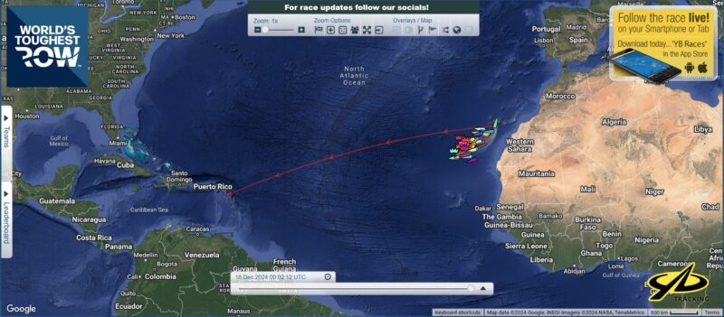 The current position of crews in The World's Toughest Row Atlantic Race.