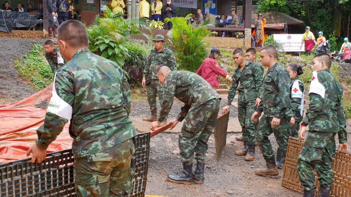 Members of the Thai military at the rescue site.