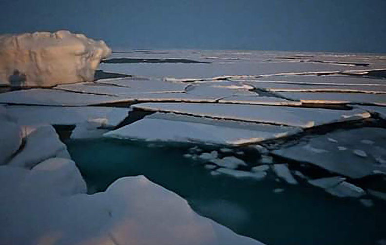 Broken sea ice in the region where Hide Yamakazi fell through.