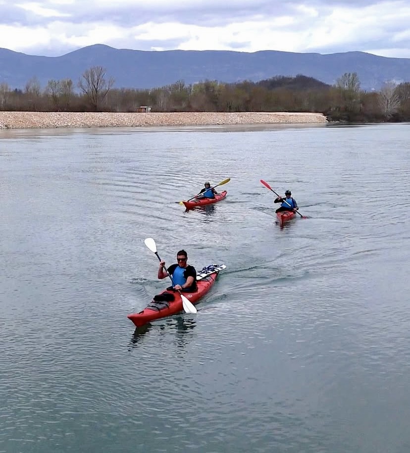 The trio starting the kayaking.