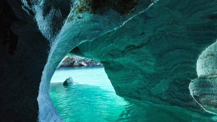 blue, green, and white marble caves